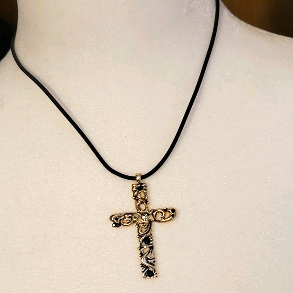 Silver/black Cross Necklace